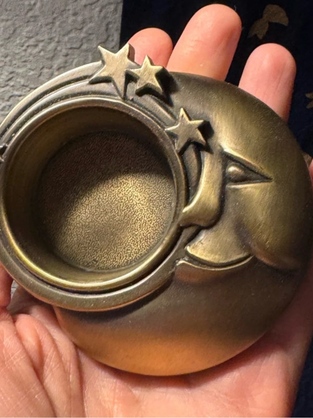 Vintage 90s Whimsigoth Celestial Brass Tone Tea Light Candle Holder